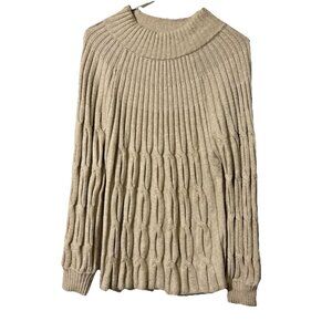 Design History Mock Neck Cable Knit Beige Sweater Size Large